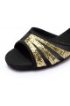 Women's Kids' Black Satin Gold Sparkling Glitter Flats Sandals Latin Dance Shoes Flower Girl Shoes D601009