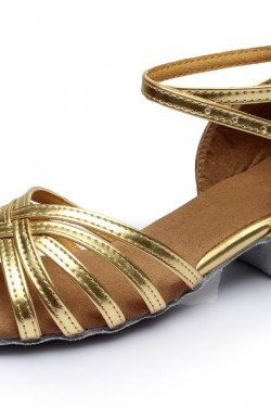 Women's Kids' Leatherette Heels Sandals Latin With Ankle Strap Gold Dance Shoes D601010