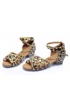 Women's Kids' Heels Sandals Latin With Ankle Strap Leopard Satin Dance Shoes D601011