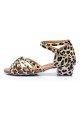 Women's Kids' Heels Sandals Latin With Ankle Strap Leopard Satin Dance Shoes D601011