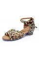 Women's Kids' Heels Sandals Latin With Ankle Strap Leopard Satin Dance Shoes D601011