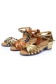 Women's Kids' Heels Sandals Latin With Ankle Strap Leopard Satin Dance Shoes D601011