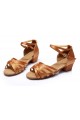 Women's Kids' Heels Sandals Latin With Ankle Strap Brown Satin Dance Shoes D601012