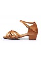 Women's Kids' Heels Sandals Latin With Ankle Strap Brown Satin Dance Shoes D601012