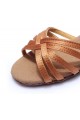 Women's Kids' Heels Sandals Latin With Ankle Strap Brown Satin Dance Shoes D601012