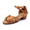 Women's Kids' Heels Sandals Latin With Ankle Strap Brown Satin Dance Shoes D601012