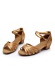 Women's Kids' Heels Sandals Latin With Ankle Strap Nude Satin Dance Shoes D601013