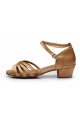 Women's Kids' Heels Sandals Latin With Ankle Strap Nude Satin Dance Shoes D601013