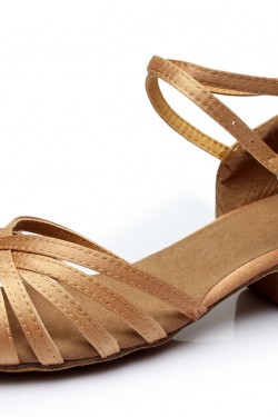Women's Kids' Heels Sandals Latin With Ankle Strap Nude Satin Dance Shoes D601013