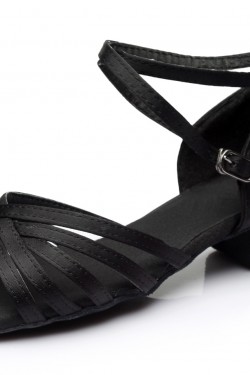 Women's Kids' Heels Sandals Latin With Ankle Strap Black Satin Dance Shoes D601014