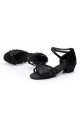 Women's Kids' Heels Sandals Latin With Ankle Strap Black Satin Dance Shoes D601014