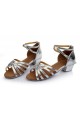 Women's Kids' Leatherette Heels Sandals Latin With Ankle Strap Silver Dance Shoes Wedding Party Shoes D601015