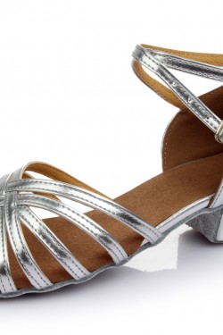 Women's Kids' Leatherette Heels Sandals Latin With Ankle Strap Silver Dance Shoes Wedding Party Shoes D601015