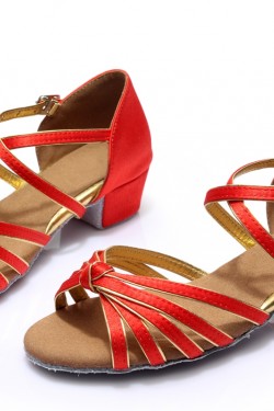 Women's Kids' Dance Shoes Latin/Ballroom Satin Chunky Heel Red Dance Shoes D601016