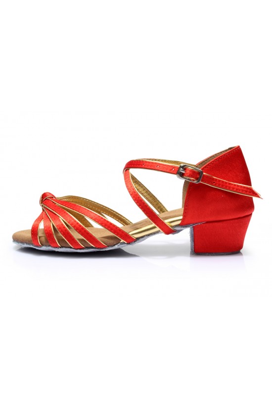 Women's Kids' Dance Shoes Latin/Ballroom Satin Chunky Heel Red Dance Shoes D601016 Women's Kids' Dance Shoes Latin/Ballroom Satin Chunky Heel Red Dance Shoes D601016