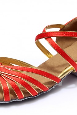 Women's Kids' Dance Shoes Latin/Ballroom Satin Chunky Heel Red Dance Shoes D601016