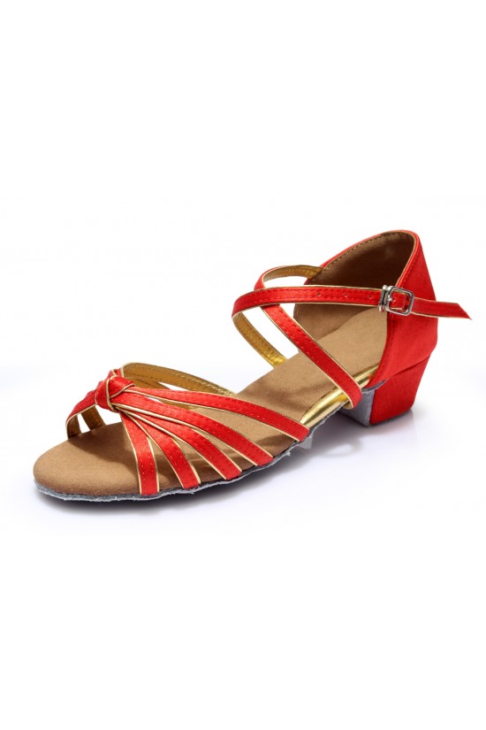 Women's Kids' Dance Shoes Latin/Ballroom Satin Chunky Heel Red Dance Shoes D601016 Women's Kids' Dance Shoes Latin/Ballroom Satin Chunky Heel Red Dance Shoes D601016