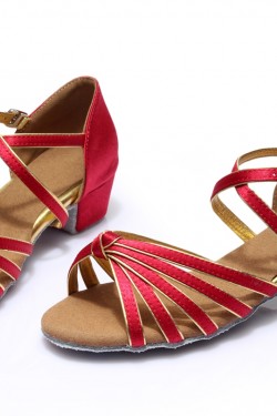 Women's Kids' Dance Shoes Latin/Ballroom Satin Chunky Heel Fuchsia Dance Shoes D601017