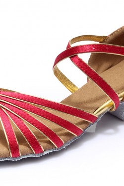 Women's Kids' Dance Shoes Latin/Ballroom Satin Chunky Heel Fuchsia Dance Shoes D601017