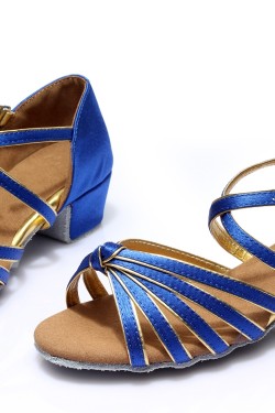 Women's Kids' Dance Shoes Latin/Ballroom Satin Chunky Heel Blue Dance Shoes D601018