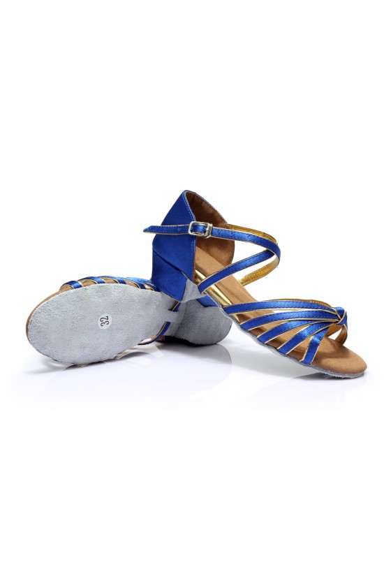 Women's Kids' Dance Shoes Latin/Ballroom Satin Chunky Heel Blue Dance Shoes D601018 Women's Kids' Dance Shoes Latin/Ballroom Satin Chunky Heel Blue Dance Shoes D601018