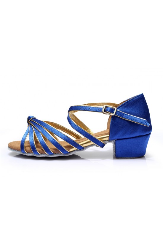 Women's Kids' Dance Shoes Latin/Ballroom Satin Chunky Heel Blue Dance Shoes D601018 Women's Kids' Dance Shoes Latin/Ballroom Satin Chunky Heel Blue Dance Shoes D601018