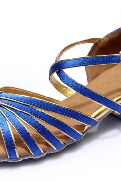 Women's Kids' Dance Shoes Latin/Ballroom Satin Chunky Heel Blue Dance Shoes D601018