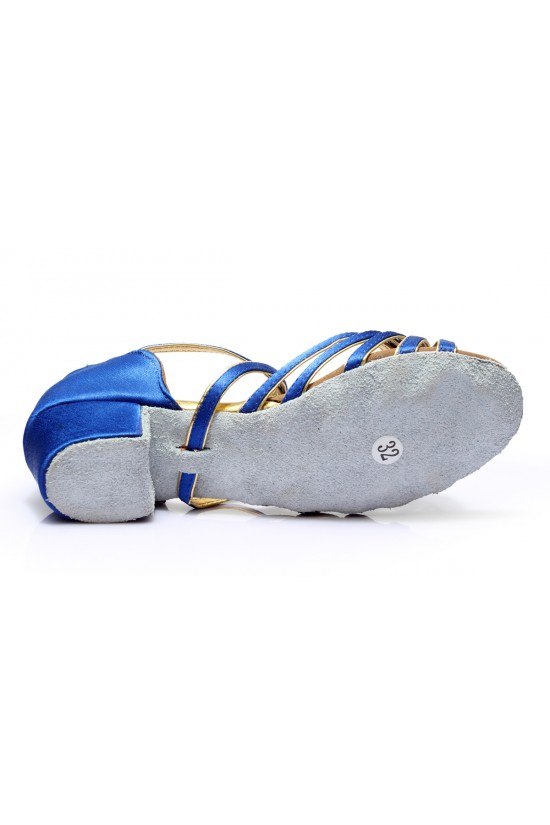 Women's Kids' Dance Shoes Latin/Ballroom Satin Chunky Heel Blue Dance Shoes D601018 Women's Kids' Dance Shoes Latin/Ballroom Satin Chunky Heel Blue Dance Shoes D601018