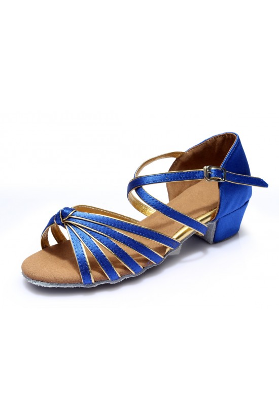 Women's Kids' Dance Shoes Latin/Ballroom Satin Chunky Heel Blue Dance Shoes D601018 Women's Kids' Dance Shoes Latin/Ballroom Satin Chunky Heel Blue Dance Shoes D601018