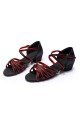 Women's Kids' Dance Shoes Latin/Ballroom Satin Chunky Heel Black Red Dance Shoes D601019 Women's Kids' Dance Shoes Latin/Ballroom Satin Chunky Heel Black Red Dance Shoes D601019