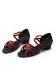 Women's Kids' Dance Shoes Latin/Ballroom Satin Chunky Heel Black Red Dance Shoes D601019