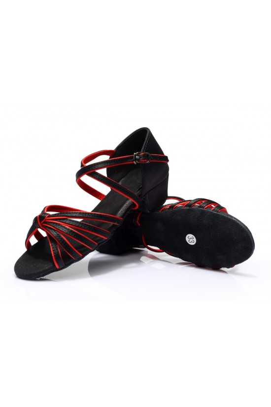 Women's Kids' Dance Shoes Latin/Ballroom Satin Chunky Heel Black Red Dance Shoes D601019 Women's Kids' Dance Shoes Latin/Ballroom Satin Chunky Heel Black Red Dance Shoes D601019