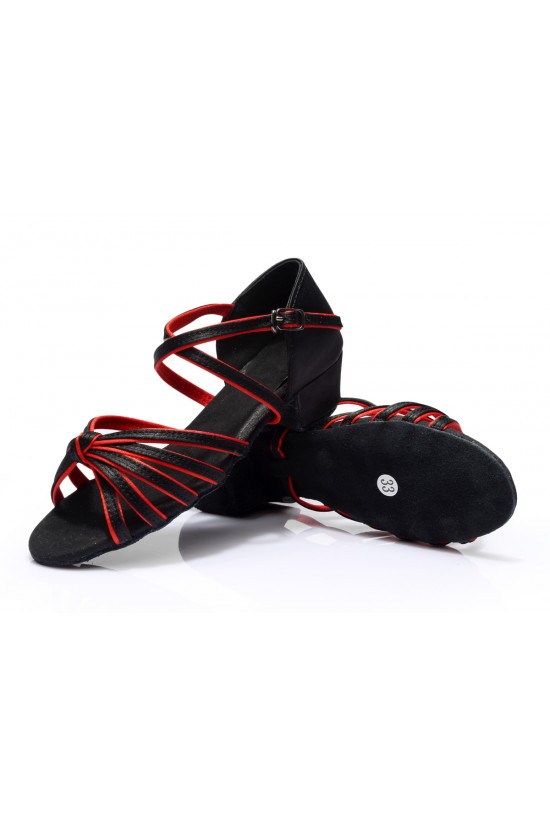 Women's Kids' Dance Shoes Latin/Ballroom Satin Chunky Heel Black Red Dance Shoes D601019