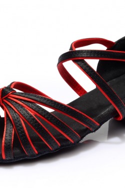 Women's Kids' Dance Shoes Latin/Ballroom Satin Chunky Heel Black Red Dance Shoes D601019