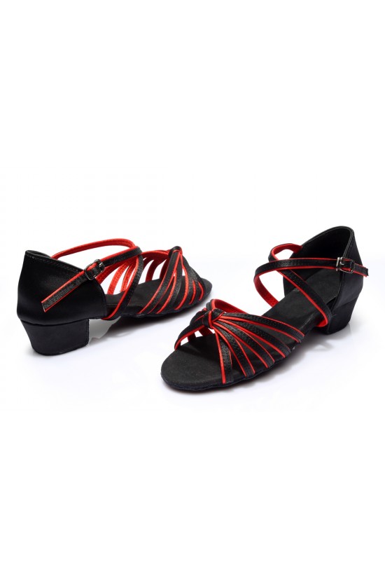 Women's Kids' Dance Shoes Latin/Ballroom Satin Chunky Heel Black Red Dance Shoes D601019 Women's Kids' Dance Shoes Latin/Ballroom Satin Chunky Heel Black Red Dance Shoes D601019
