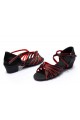 Women's Kids' Dance Shoes Latin/Ballroom Satin Chunky Heel Black Red Dance Shoes D601019