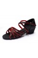 Women's Kids' Dance Shoes Latin/Ballroom Satin Chunky Heel Black Red Dance Shoes D601019 Women's Kids' Dance Shoes Latin/Ballroom Satin Chunky Heel Black Red Dance Shoes D601019