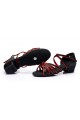 Women's Kids' Dance Shoes Latin/Ballroom Satin Chunky Heel Black Red Dance Shoes D601019