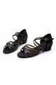 Women's Kids' Dance Shoes Latin/Ballroom Satin Chunky Heel Black Gold Dance Shoes D601020