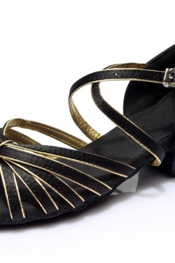 Women's Kids' Dance Shoes Latin/Ballroom Satin Chunky Heel Black Gold Dance Shoes D601020