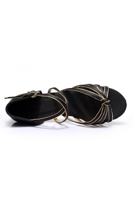 Women's Kids' Dance Shoes Latin/Ballroom Satin Chunky Heel Black Gold Dance Shoes D601020 Women's Kids' Dance Shoes Latin/Ballroom Satin Chunky Heel Black Gold Dance Shoes D601020