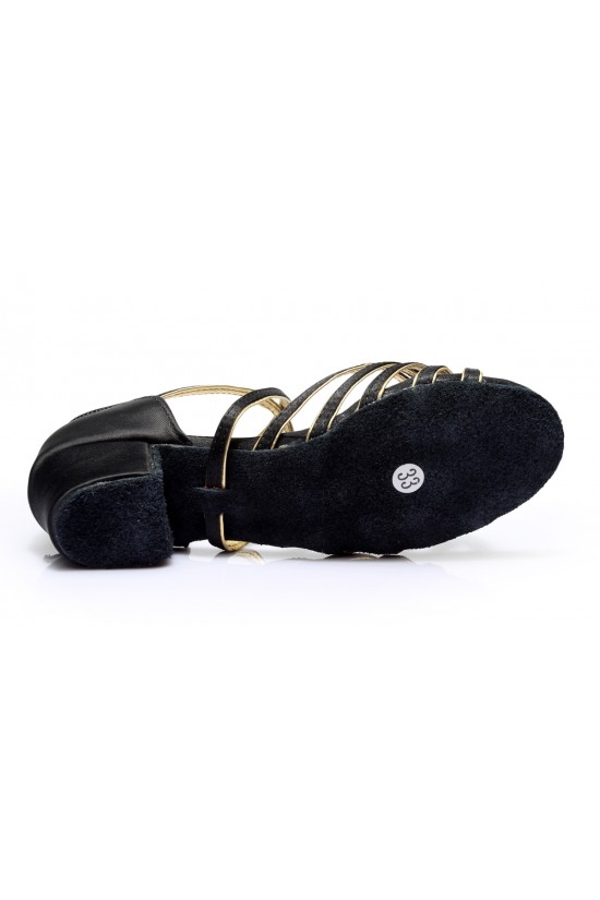 Women's Kids' Dance Shoes Latin/Ballroom Satin Chunky Heel Black Gold Dance Shoes D601020 Women's Kids' Dance Shoes Latin/Ballroom Satin Chunky Heel Black Gold Dance Shoes D601020