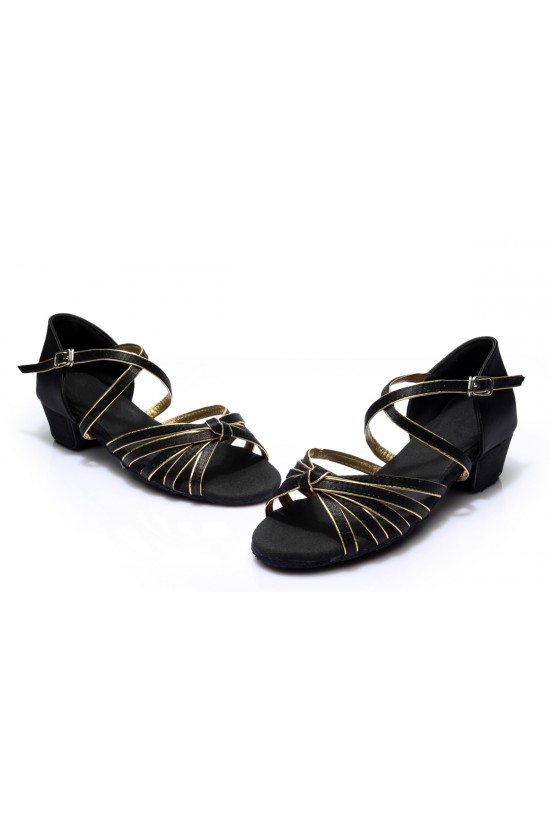 Women's Kids' Dance Shoes Latin/Ballroom Satin Chunky Heel Black Gold Dance Shoes D601020 Women's Kids' Dance Shoes Latin/Ballroom Satin Chunky Heel Black Gold Dance Shoes D601020