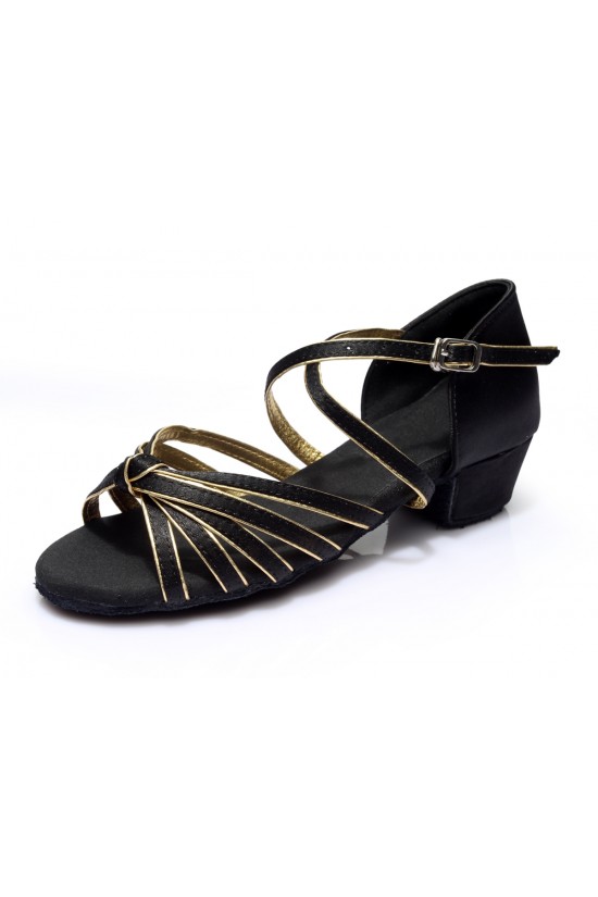 Women's Kids' Dance Shoes Latin/Ballroom Satin Chunky Heel Black Gold Dance Shoes D601020 Women's Kids' Dance Shoes Latin/Ballroom Satin Chunky Heel Black Gold Dance Shoes D601020