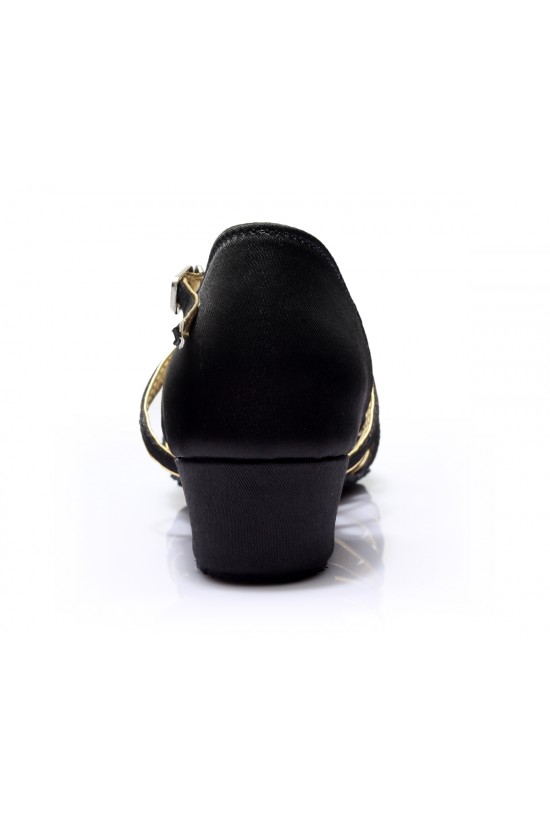Women's Kids' Dance Shoes Latin/Ballroom Satin Chunky Heel Black Gold Dance Shoes D601020 Women's Kids' Dance Shoes Latin/Ballroom Satin Chunky Heel Black Gold Dance Shoes D601020