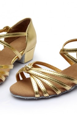 Women's Kids' Leatherette Dance Shoes Latin/Ballroom Chunky Heel Gold Dance Shoes D601021