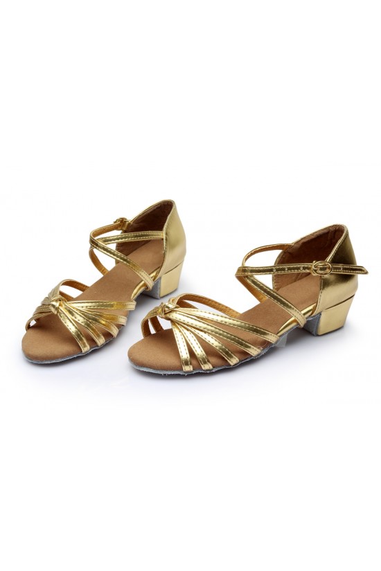 Women's Kids' Leatherette Dance Shoes Latin/Ballroom Chunky Heel Gold Dance Shoes D601021