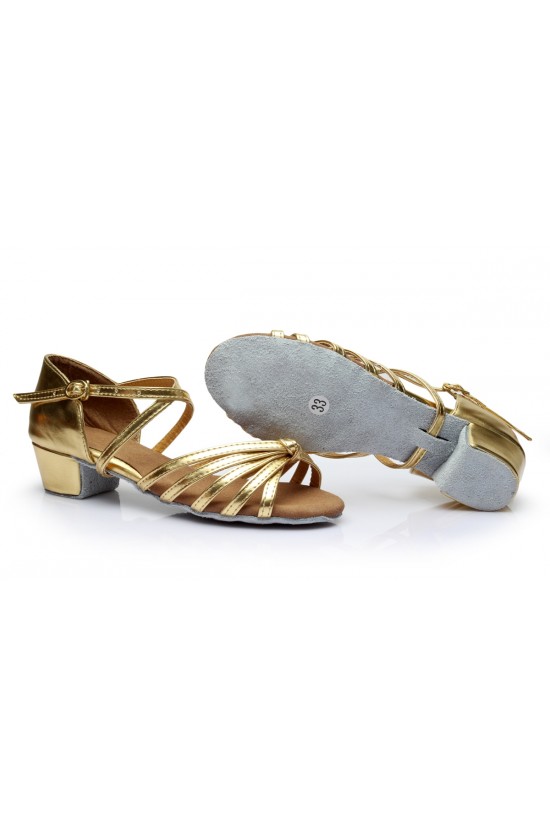 Women's Kids' Leatherette Dance Shoes Latin/Ballroom Chunky Heel Gold Dance Shoes D601021 Women's Kids' Leatherette Dance Shoes Latin/Ballroom Chunky Heel Gold Dance Shoes D601021
