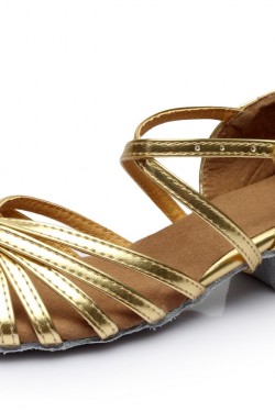 Women's Kids' Leatherette Dance Shoes Latin/Ballroom Chunky Heel Gold Dance Shoes D601021