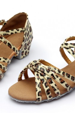 Women's Kids' Dance Shoes Latin/Ballroom Satin Chunky Heel Leopard Dance Shoes D601022